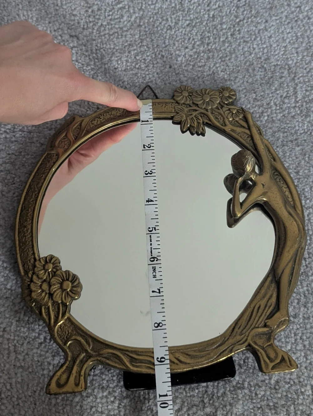 Vintage Art Nouveau Brass Lady Of The Lake Mirror
